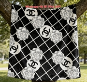 Chanel Black White Camellia Flannel Throw Blanket IMG_6910